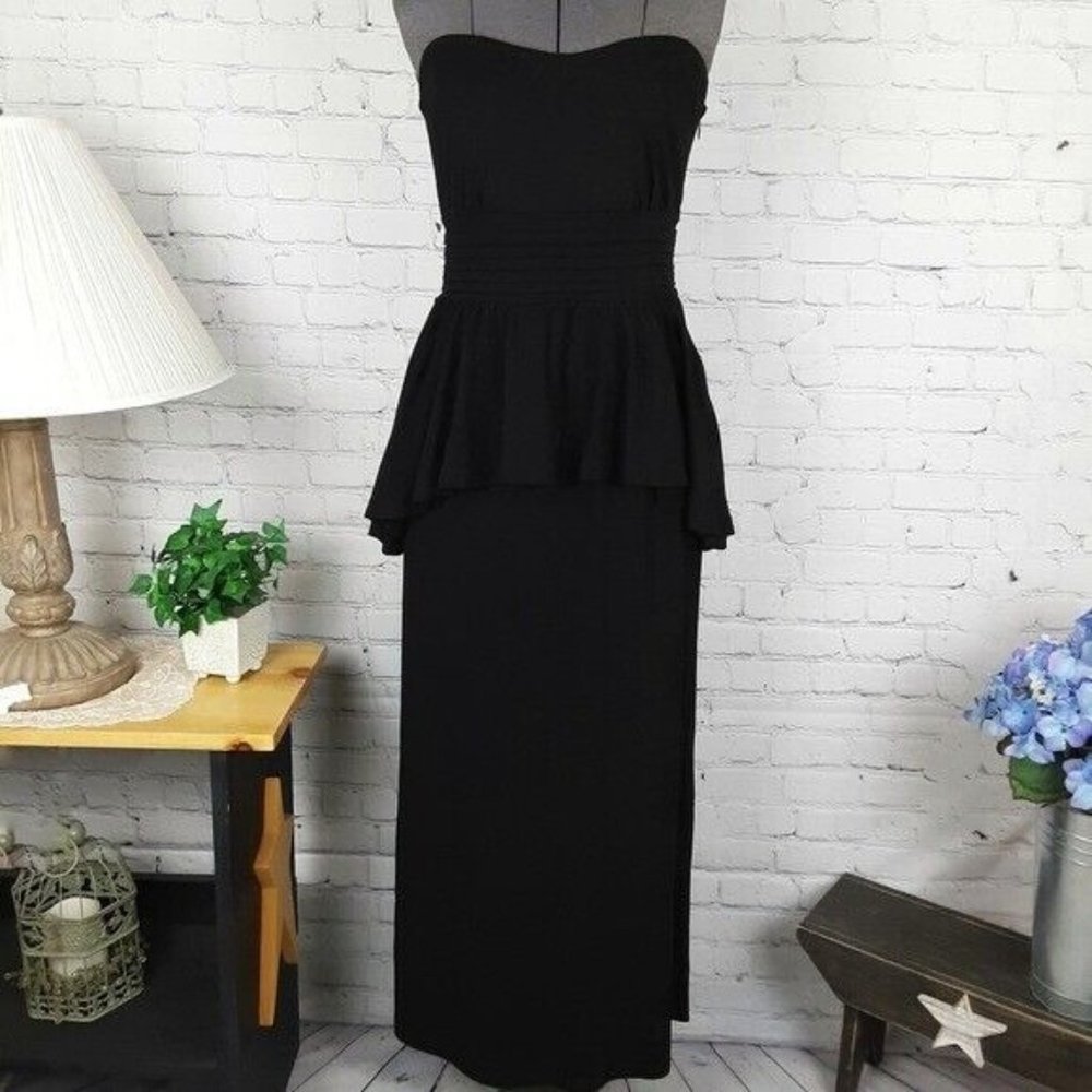 Vfish Womens Strapless Black Peplum Maxi Dress Sz M